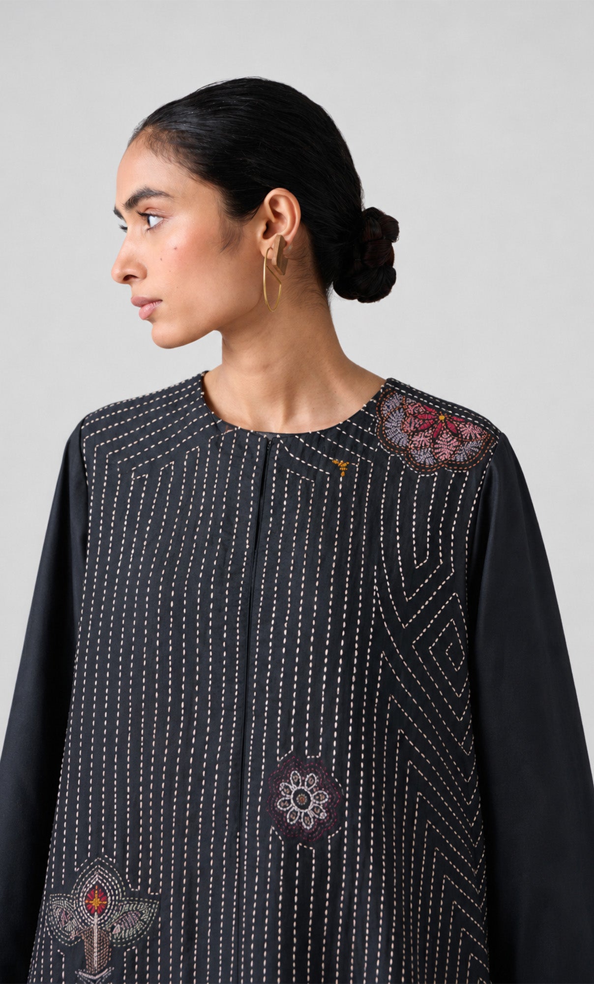 BLACK KANTHA KURTA SET