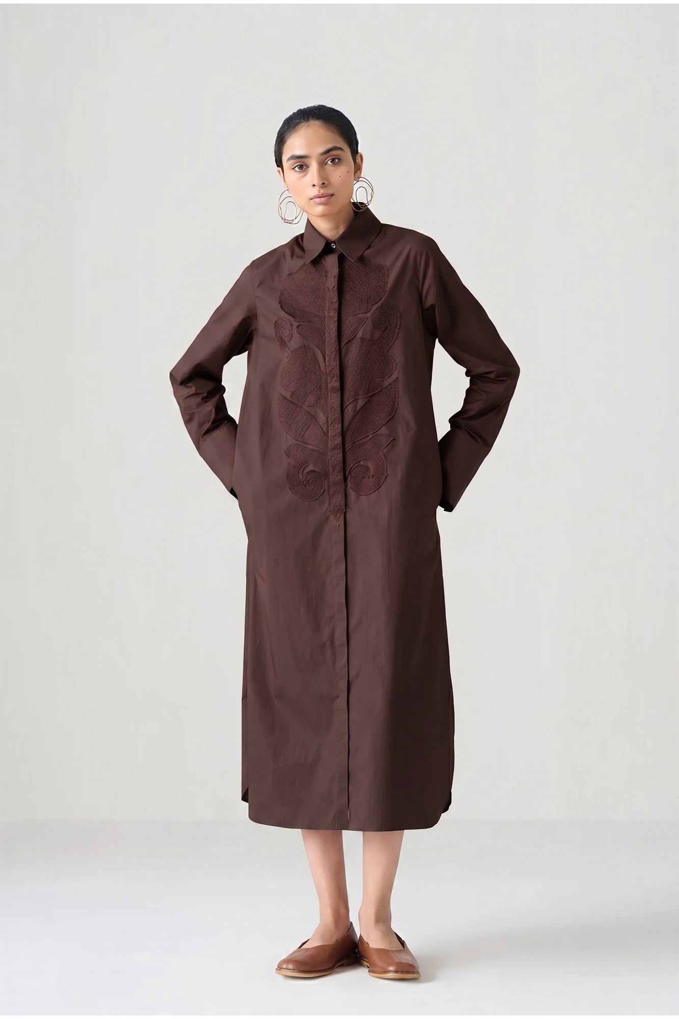 CHOCOLATE BROWN TONAL PATCH KANTHA DRESS