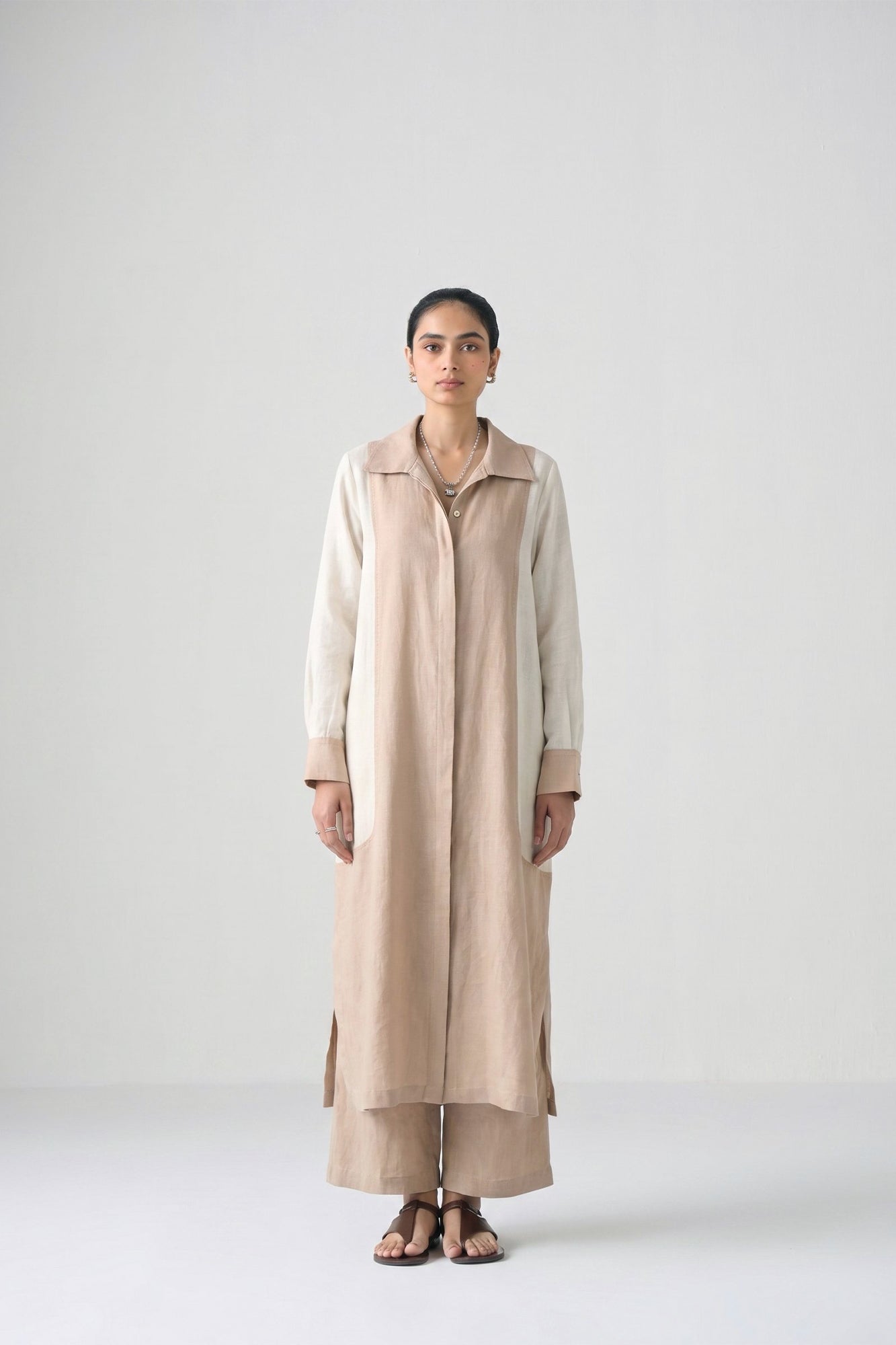 IVORY COLOUR BLOCK TUNIC