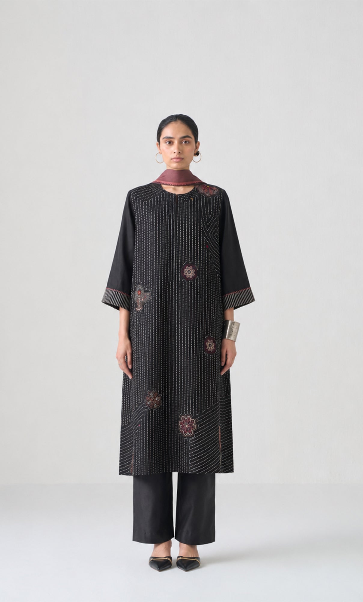 BLACK KANTHA KURTA SET