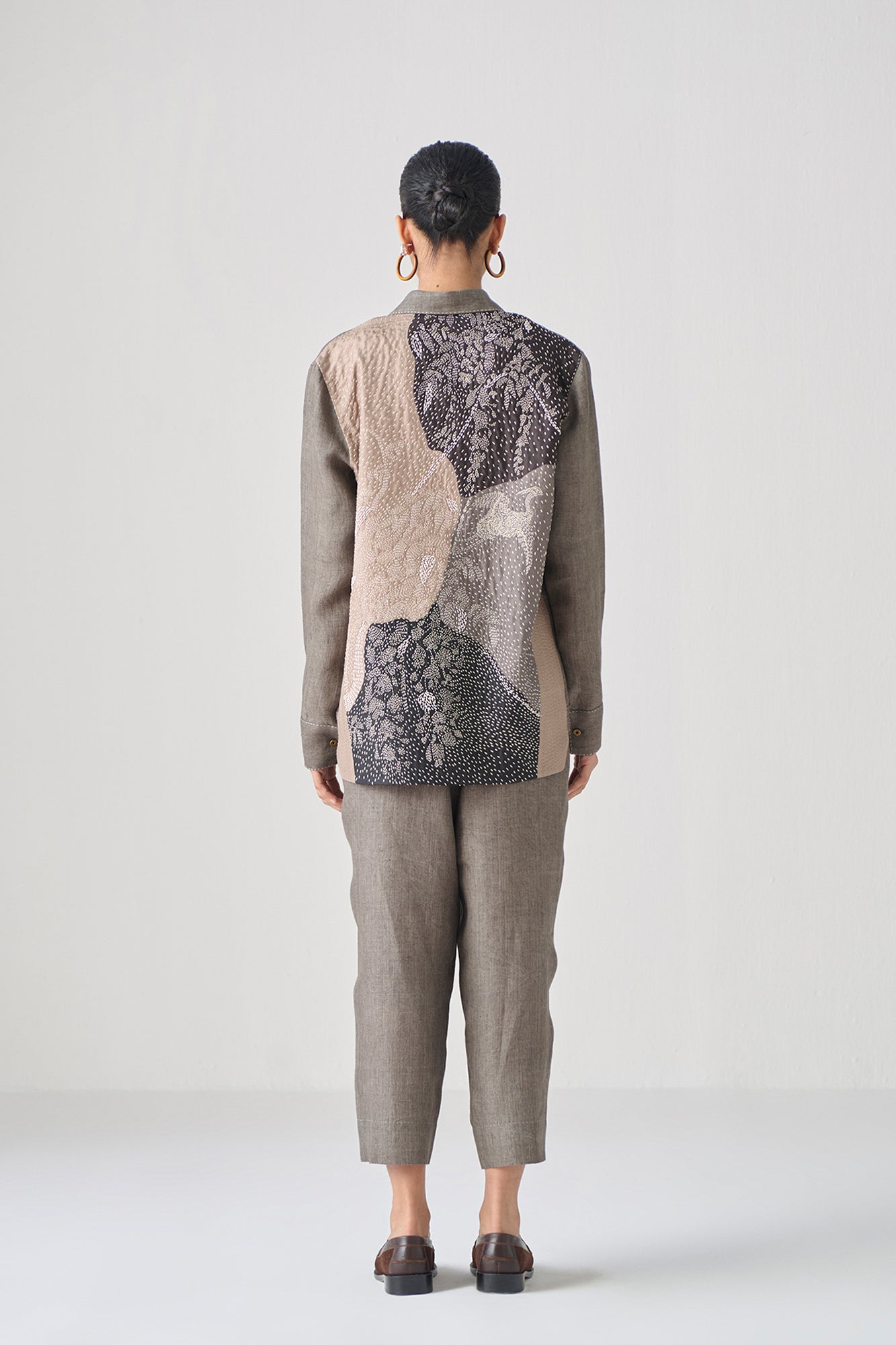 SMOKE GREY FLORAL HAND EMBROIDERY OVER SHIRT