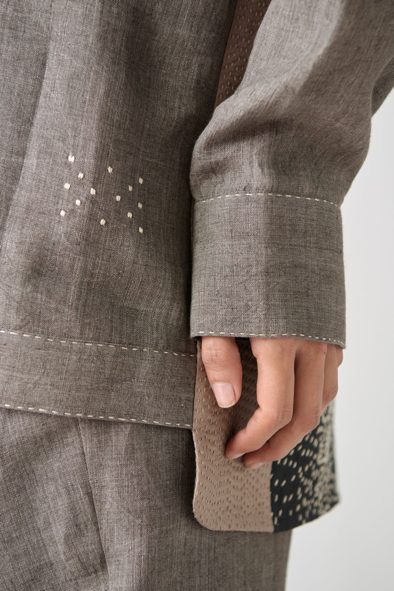 SMOKE GREY FLORAL HAND EMBROIDERY OVER SHIRT
