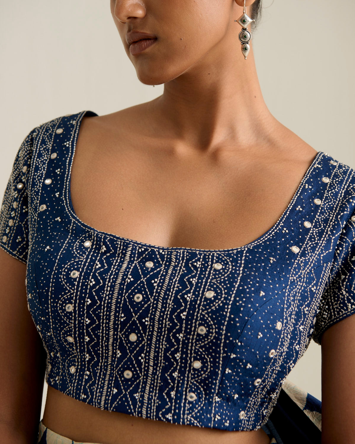 MIRROR & BEAD EMBELLISHED BLOUSE