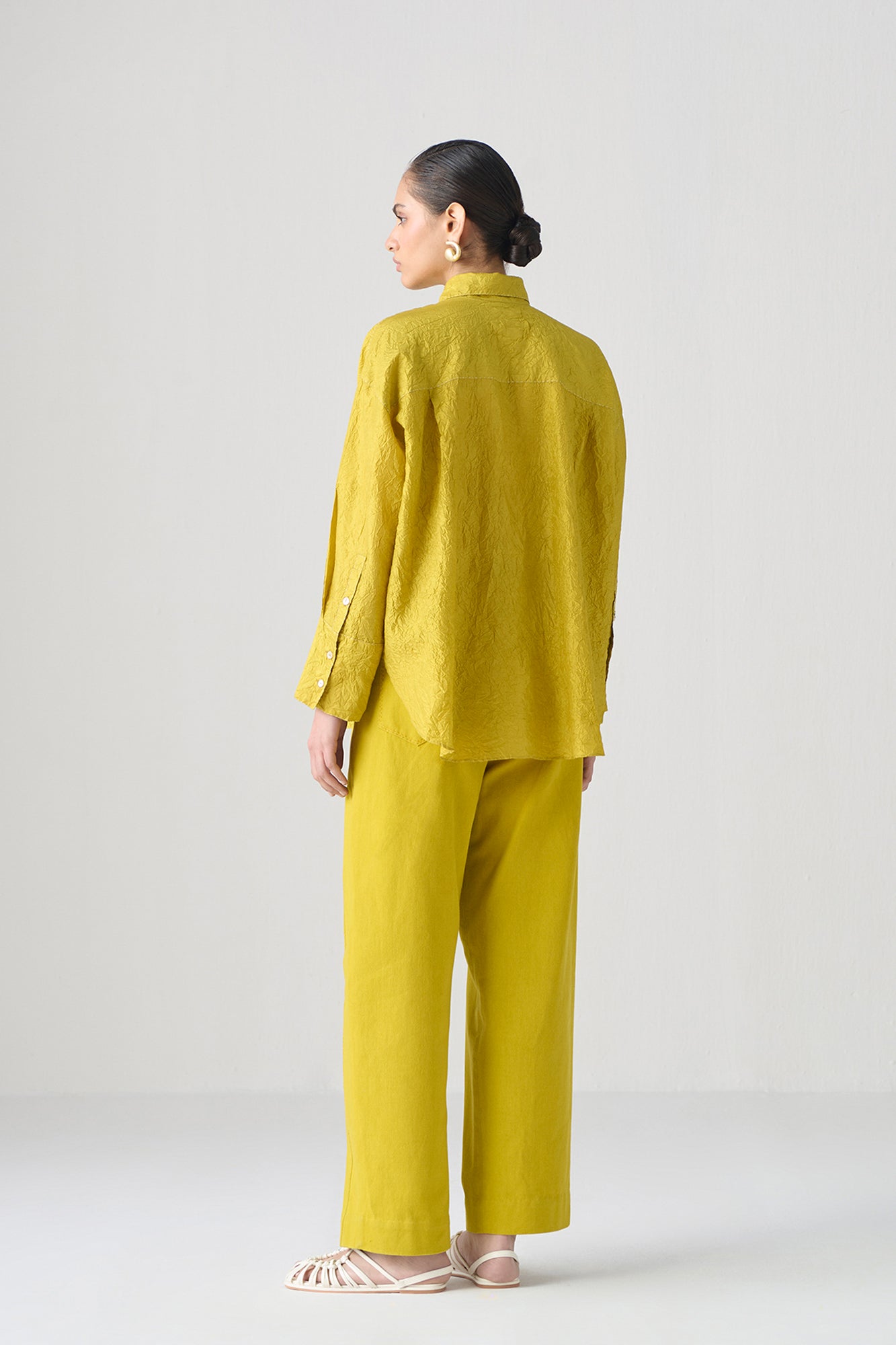 NASHPATI GREEN SATIN PATCH TOP