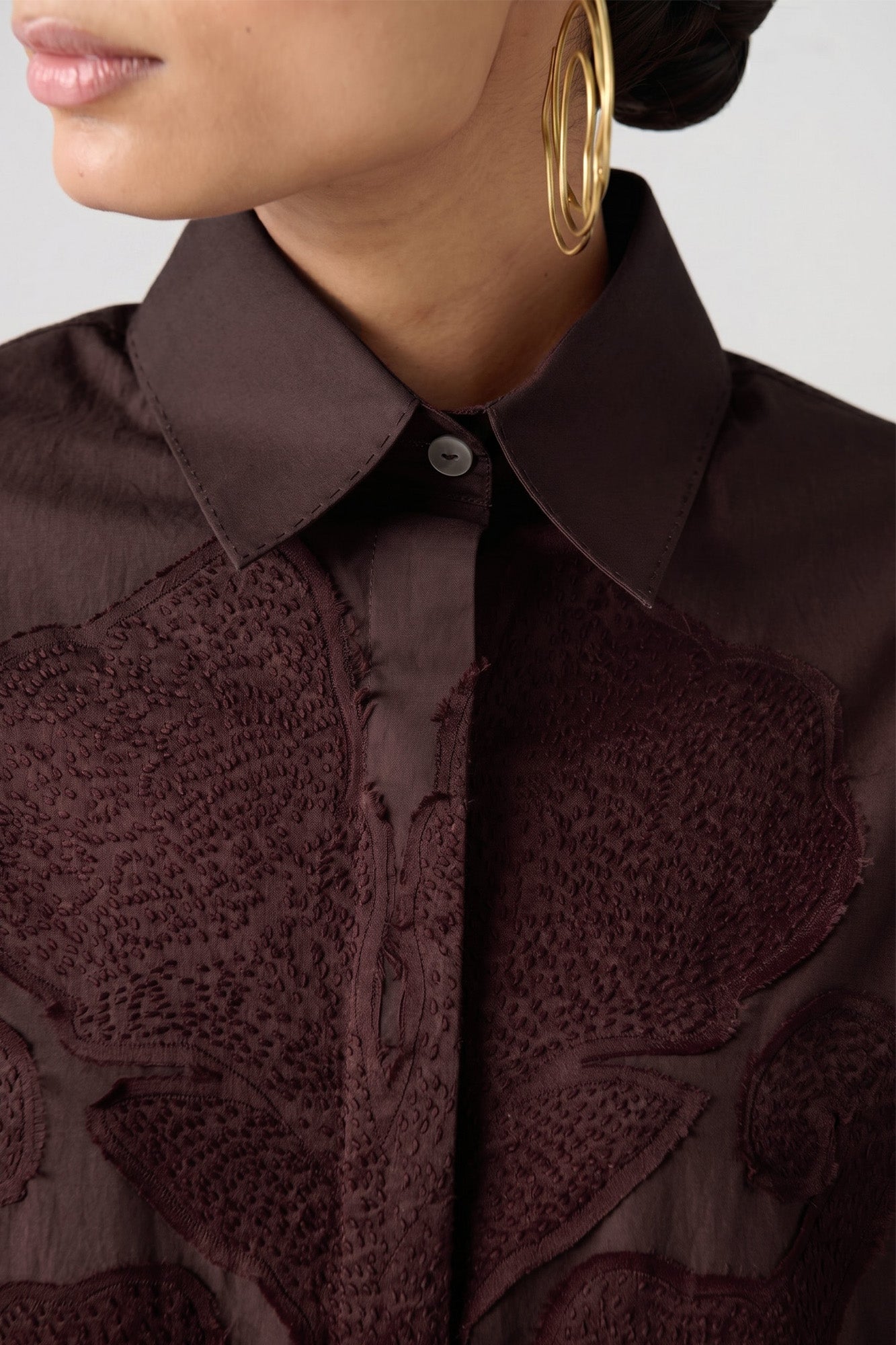 CHOCOLATE BROWN TONAL PATCH KANTHA DRESS