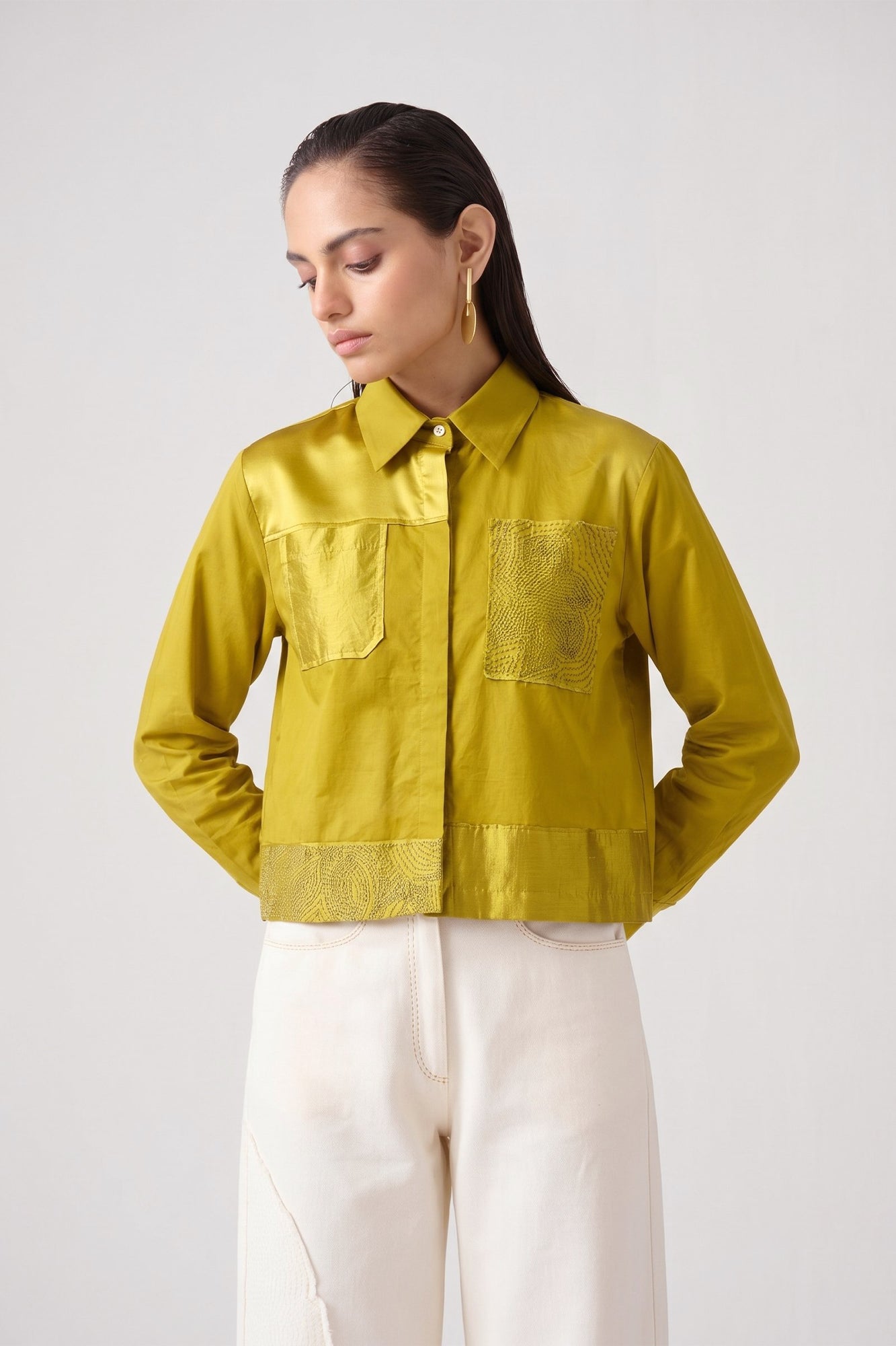 NASHPATI GREEN HAND EMBROIDERY TOP