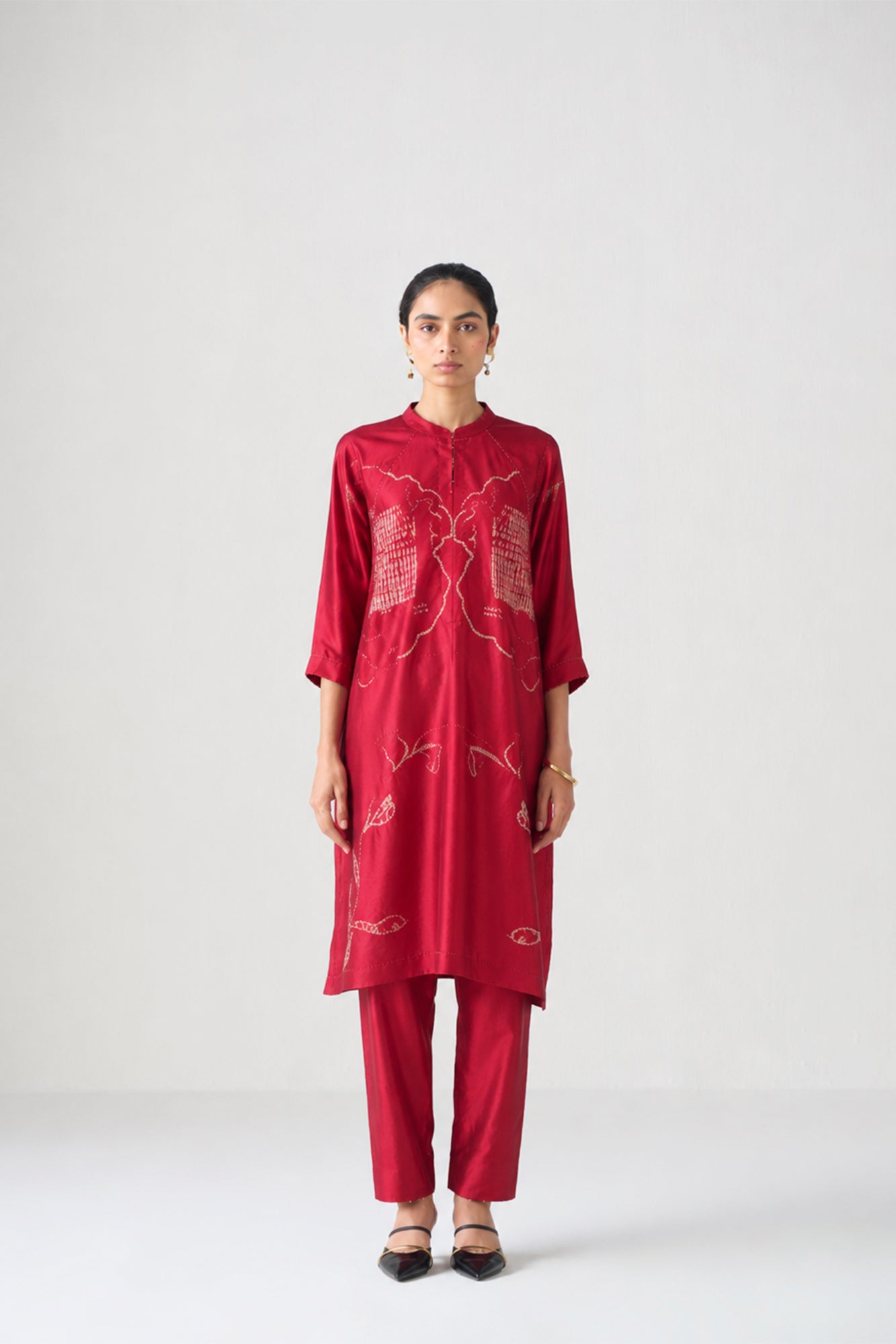 TOMATO RED FLORAL SHIBORI TUNIC