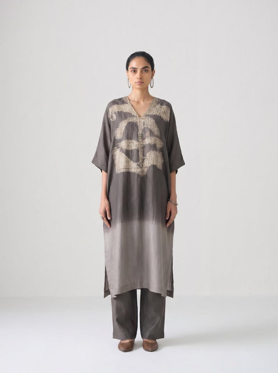 SMOKE GREY SHIBORI TUNIC SET