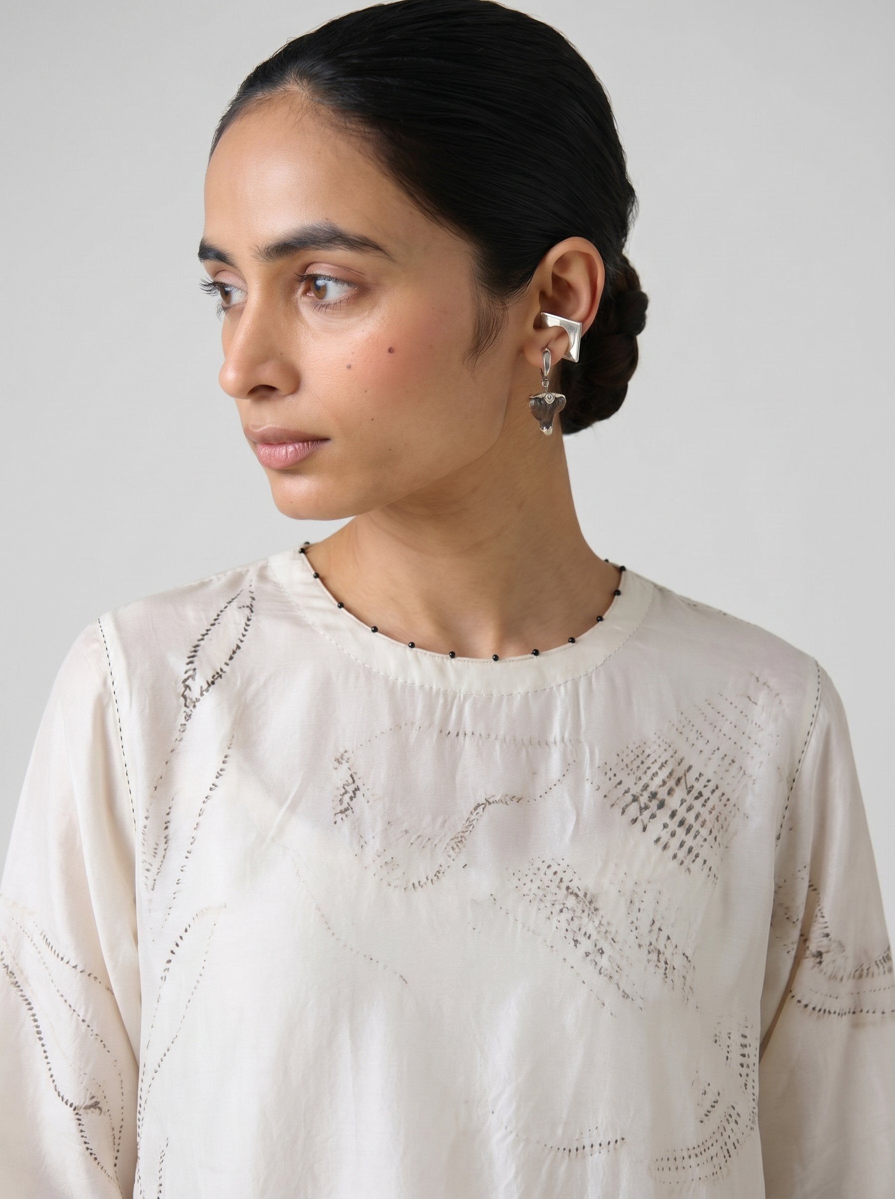 IVORY FLORAL SHIBORI TUNIC SET