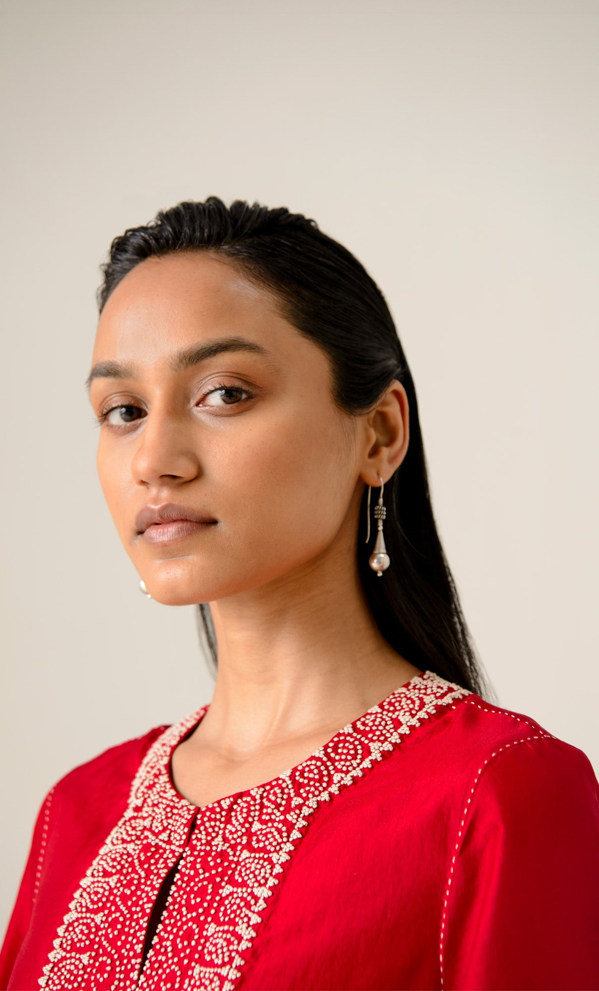 VALENTINE RED FRENCH KNOT EMBROIDERY KURTA SET