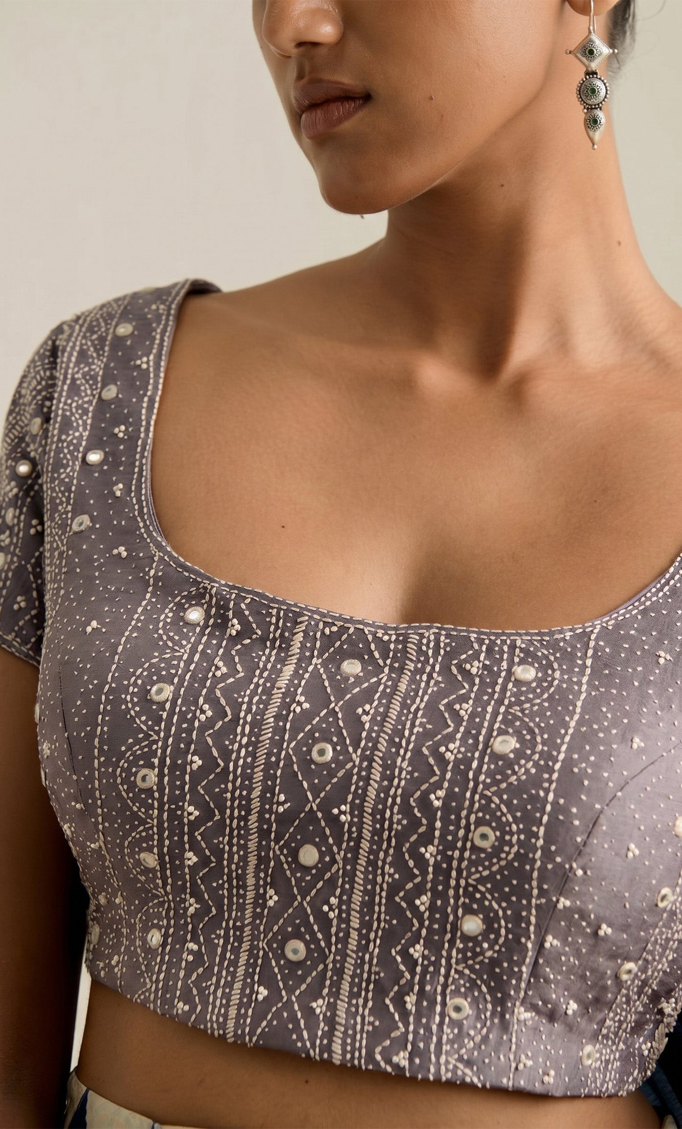 MIRROR & BEAD EMBELLISHED BLOUSE