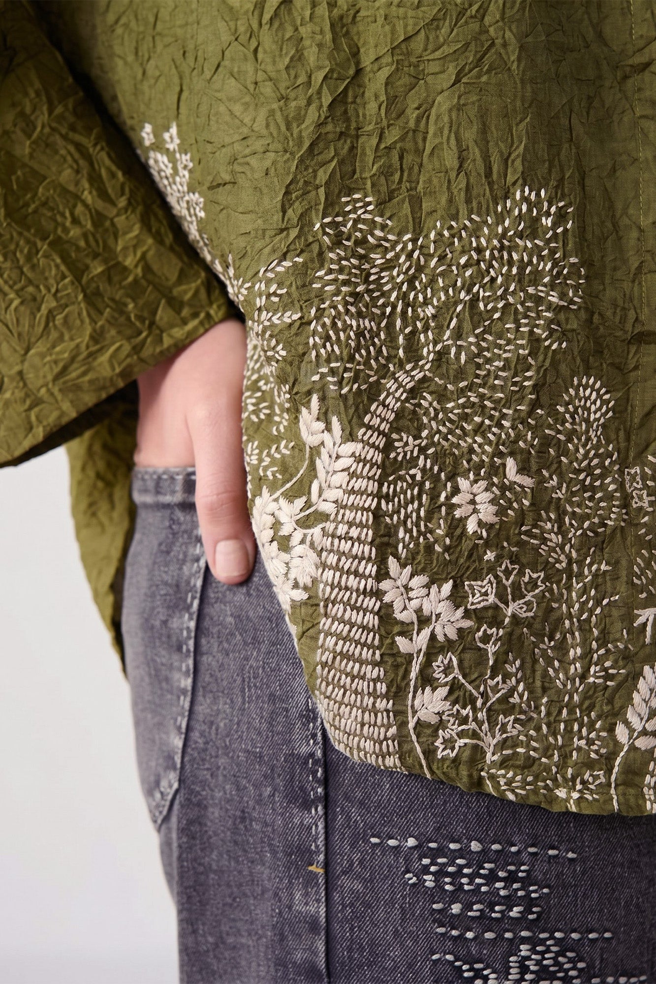 OLIVE KANTHA EMBROIDERY TOP