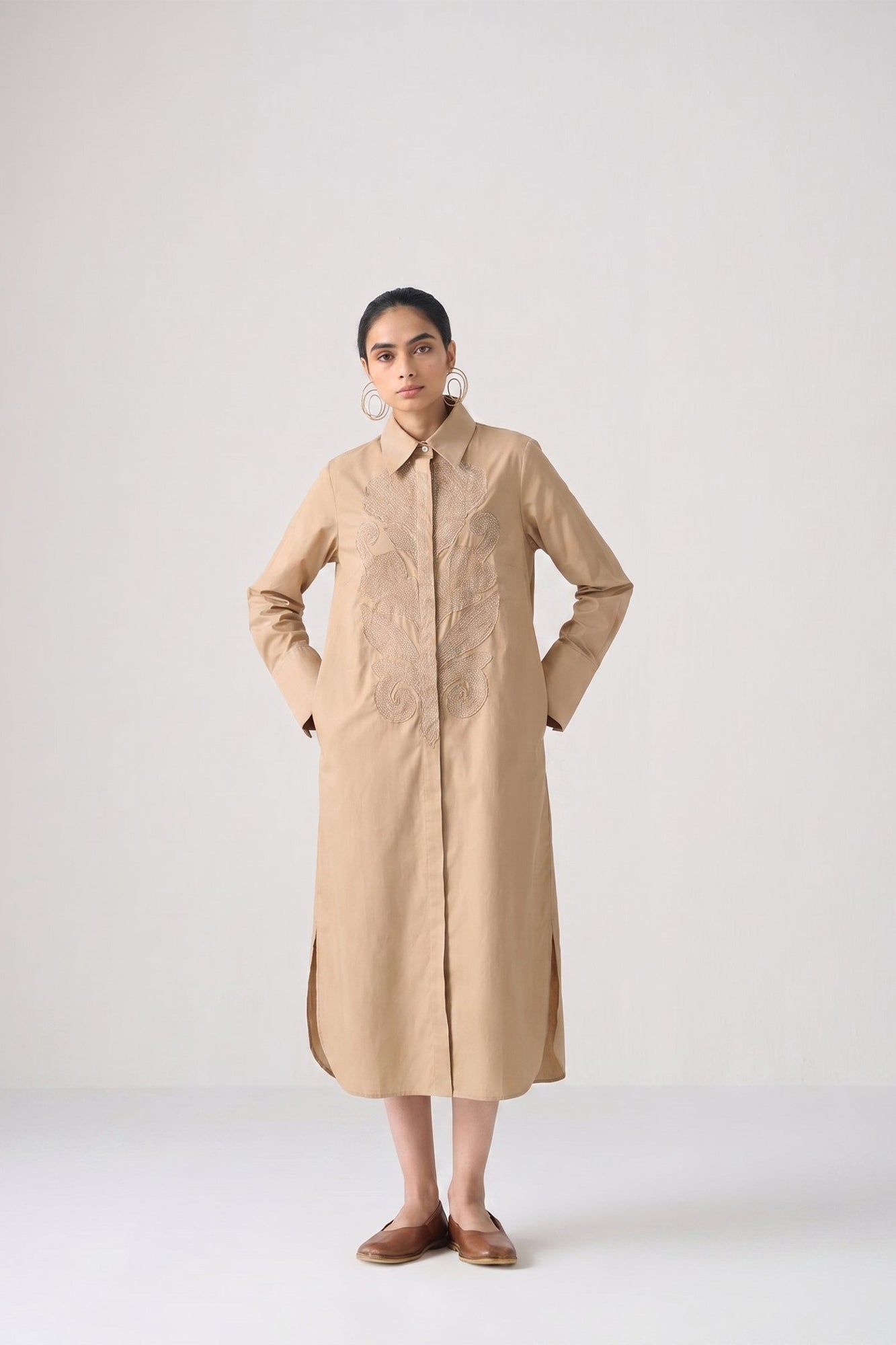 AJWAIN TONAL PATCH KANTHA DRESS