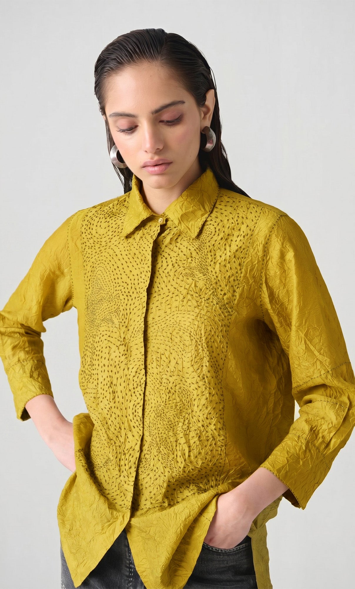 NASHPATI GREEN FLORAL KANTHA TOP