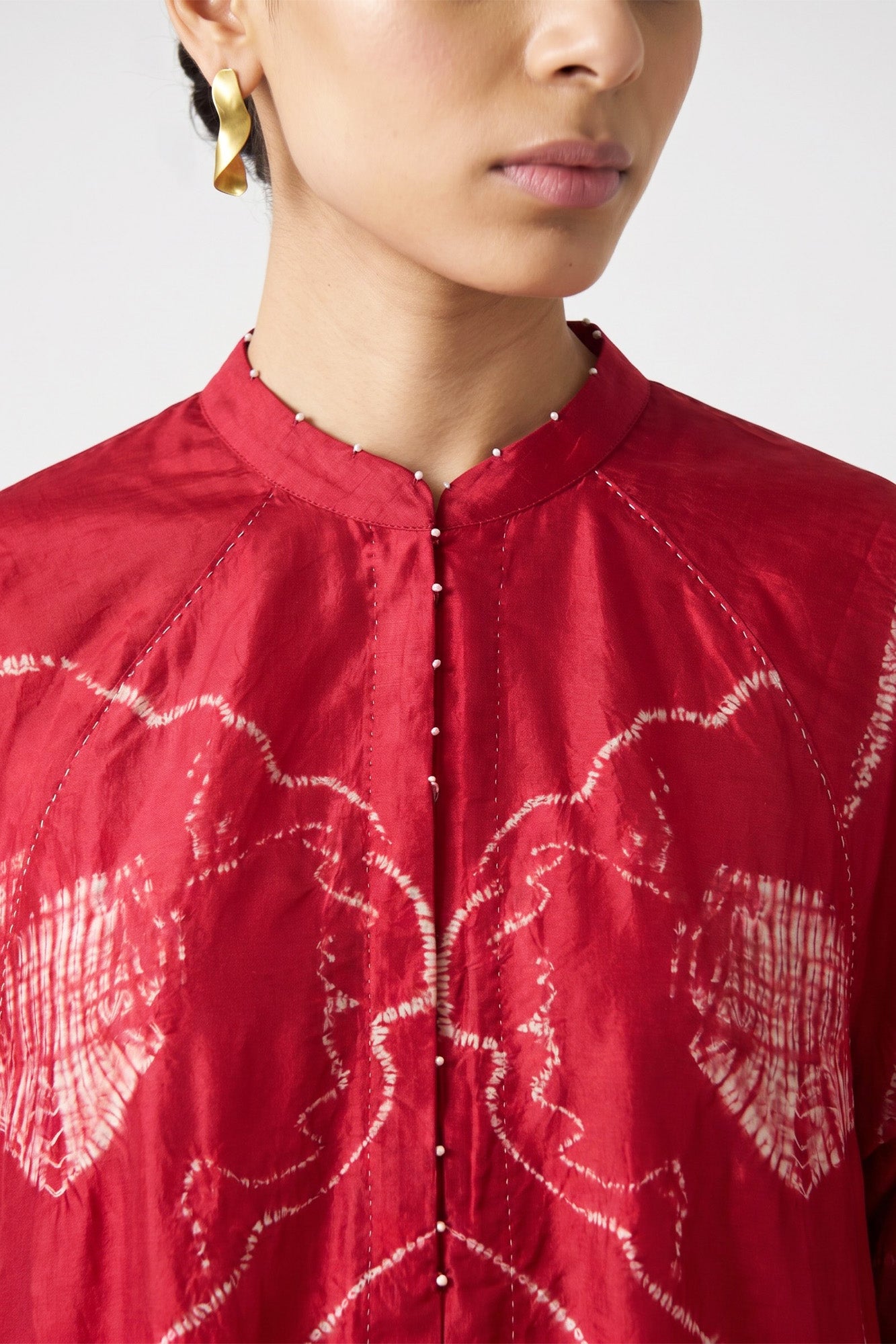 TOMATO RED FLORAL SHIBORI TUNIC