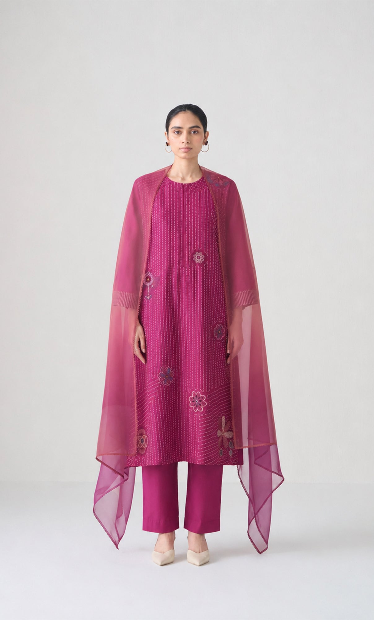 FUCHSIA KANTHA KURTA SET