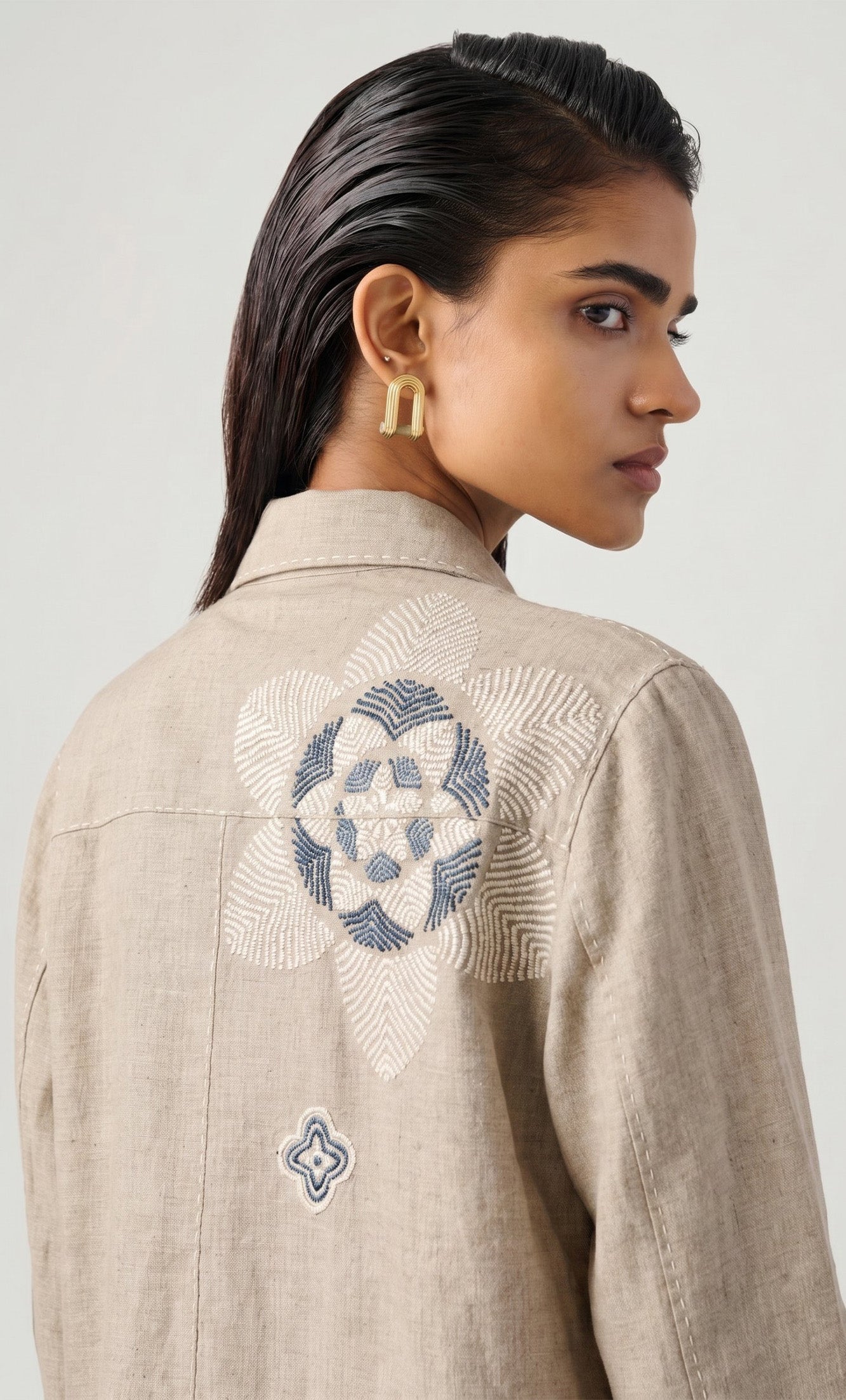 NATURAL HAND EMBROIDERY JACKET SET