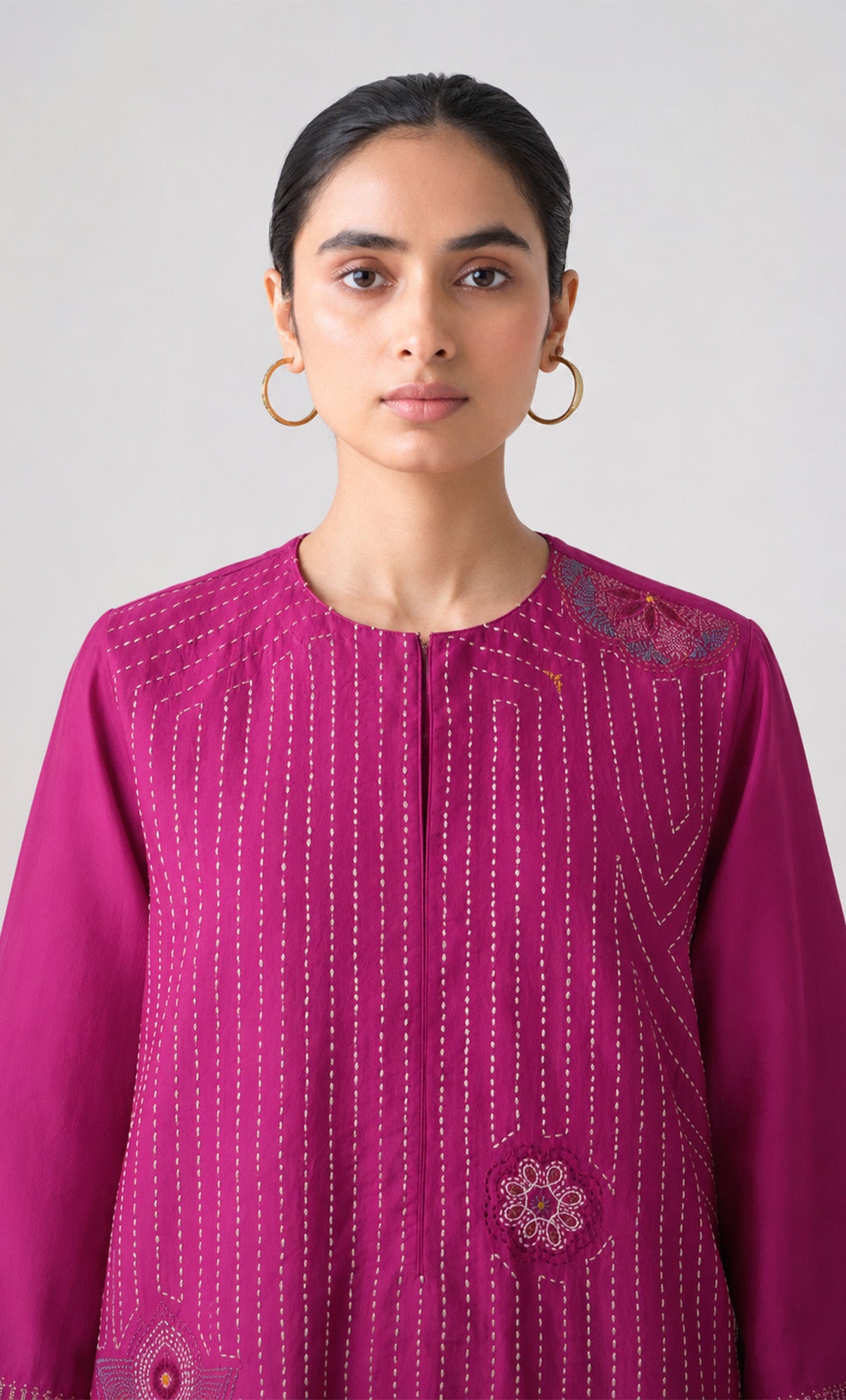 FUCHSIA KANTHA KURTA SET