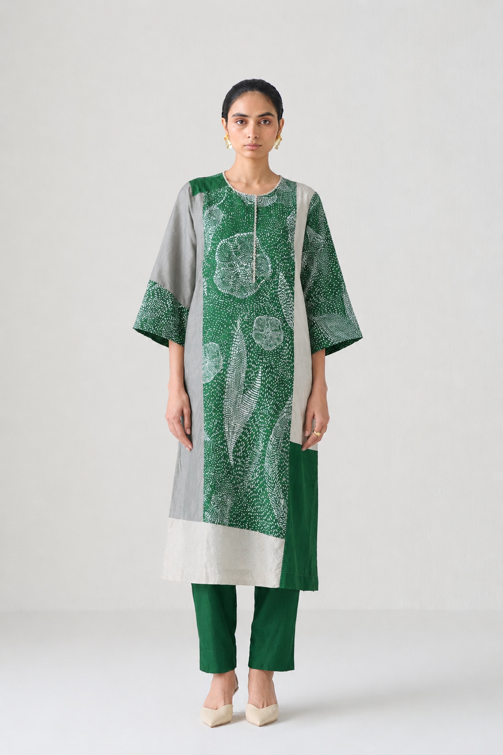 TOTA GREEN COLOUR BLOCKING KURTA SET