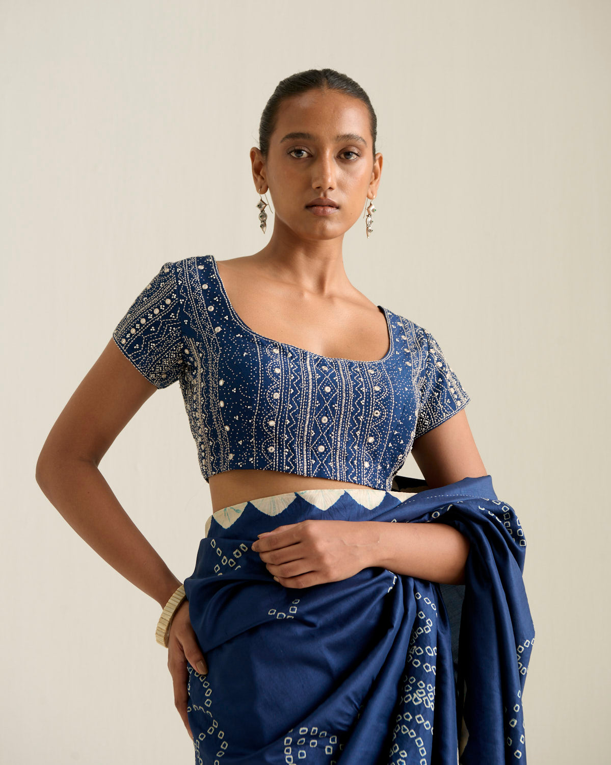 MIRROR & BEAD EMBELLISHED BLOUSE