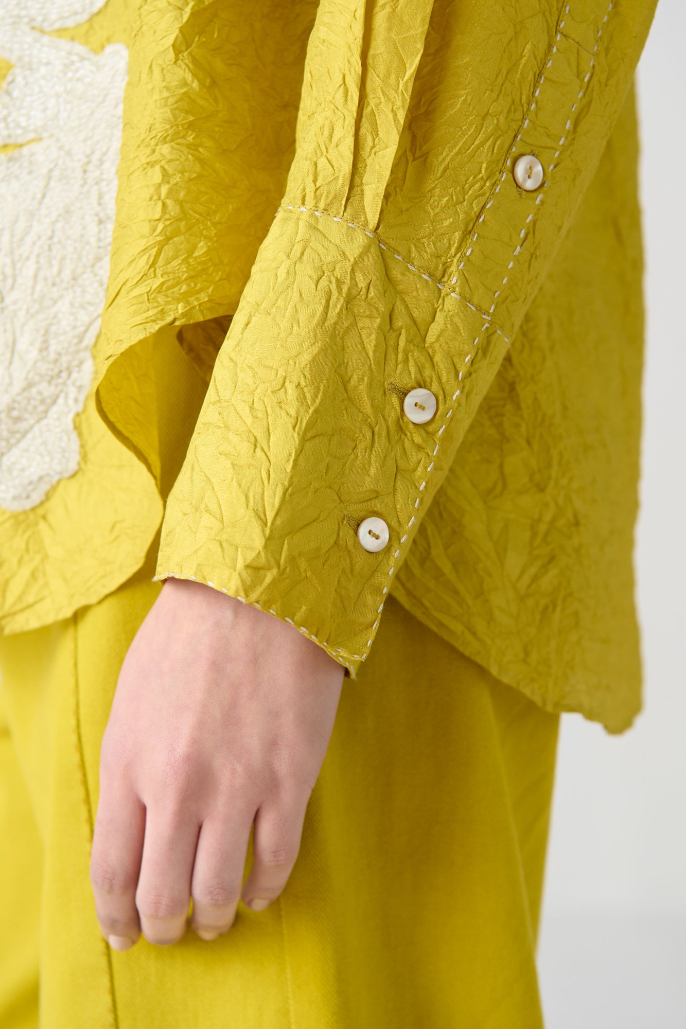 NASHPATI GREEN SATIN PATCH TOP