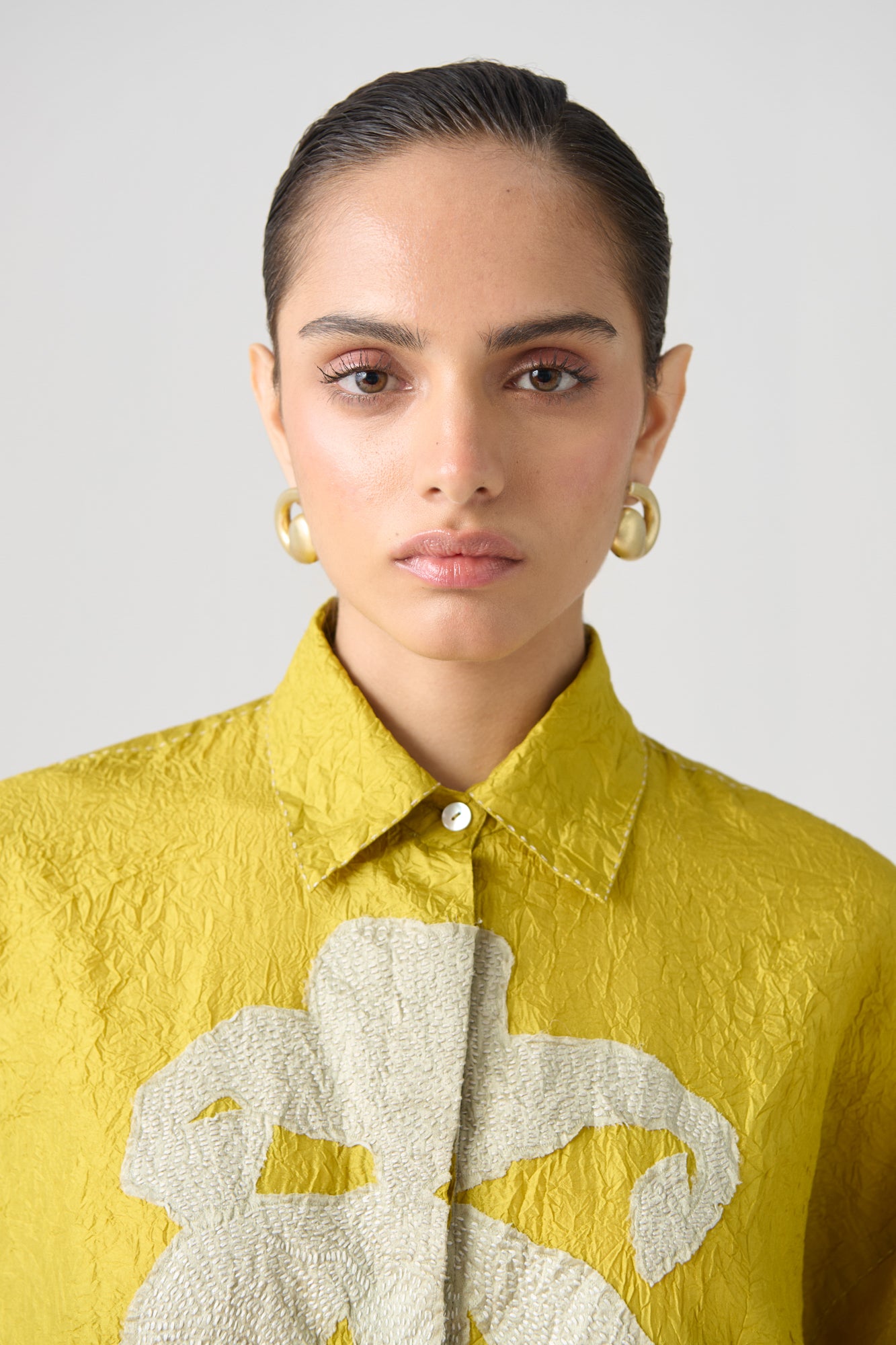 NASHPATI GREEN SATIN PATCH TOP