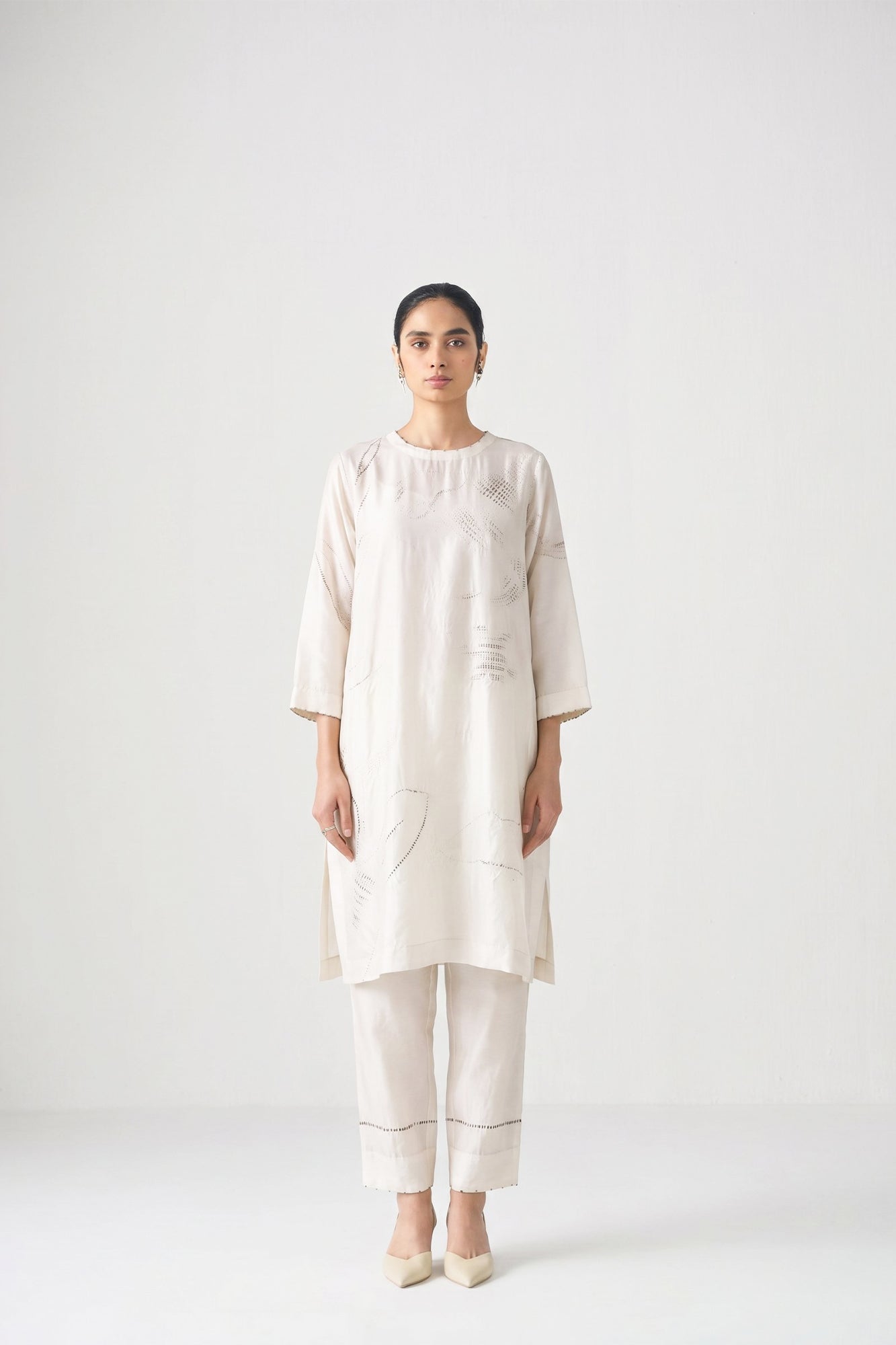 IVORY FLORAL SHIBORI TUNIC SET