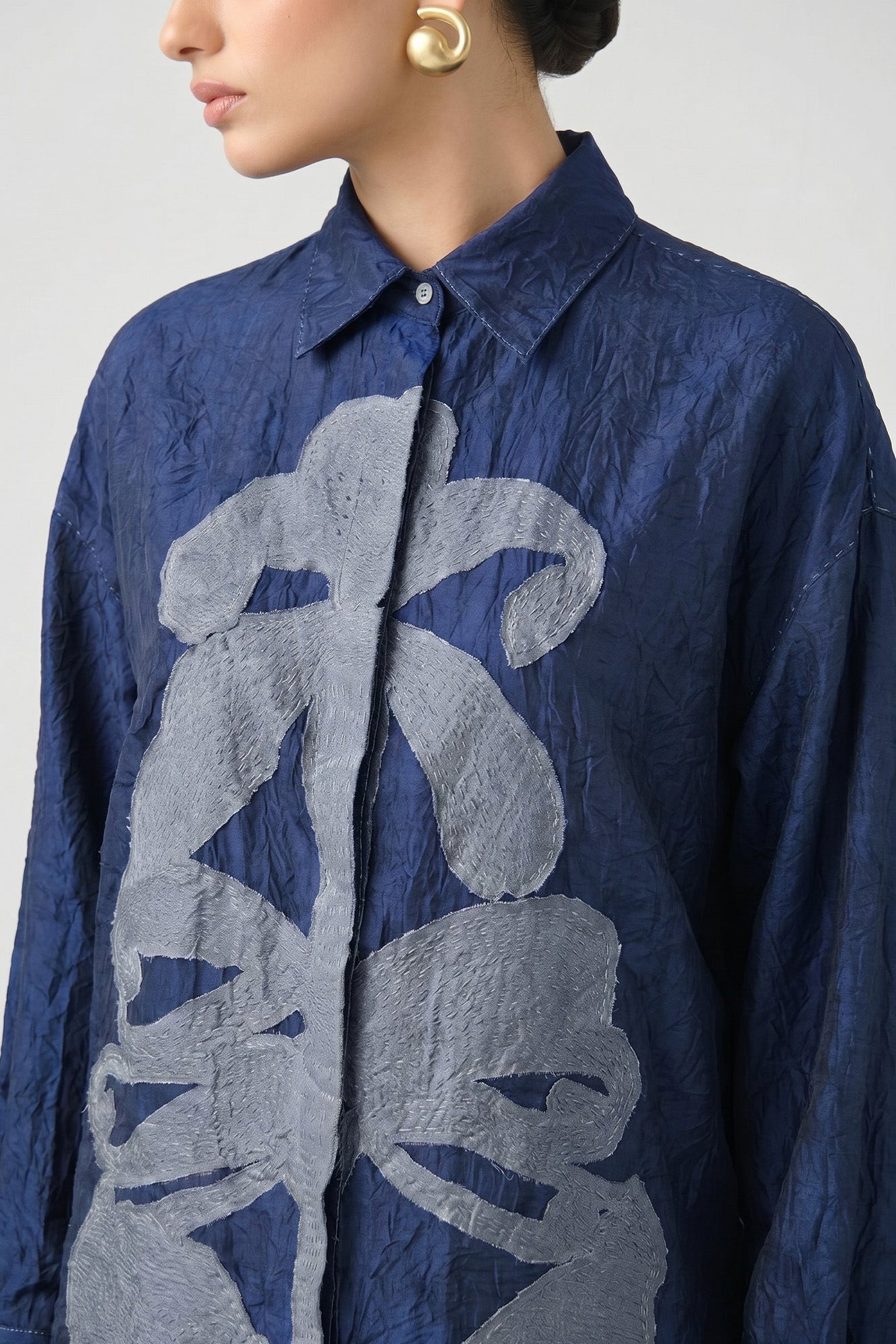 INDIGO SATIN PATCH TOP
