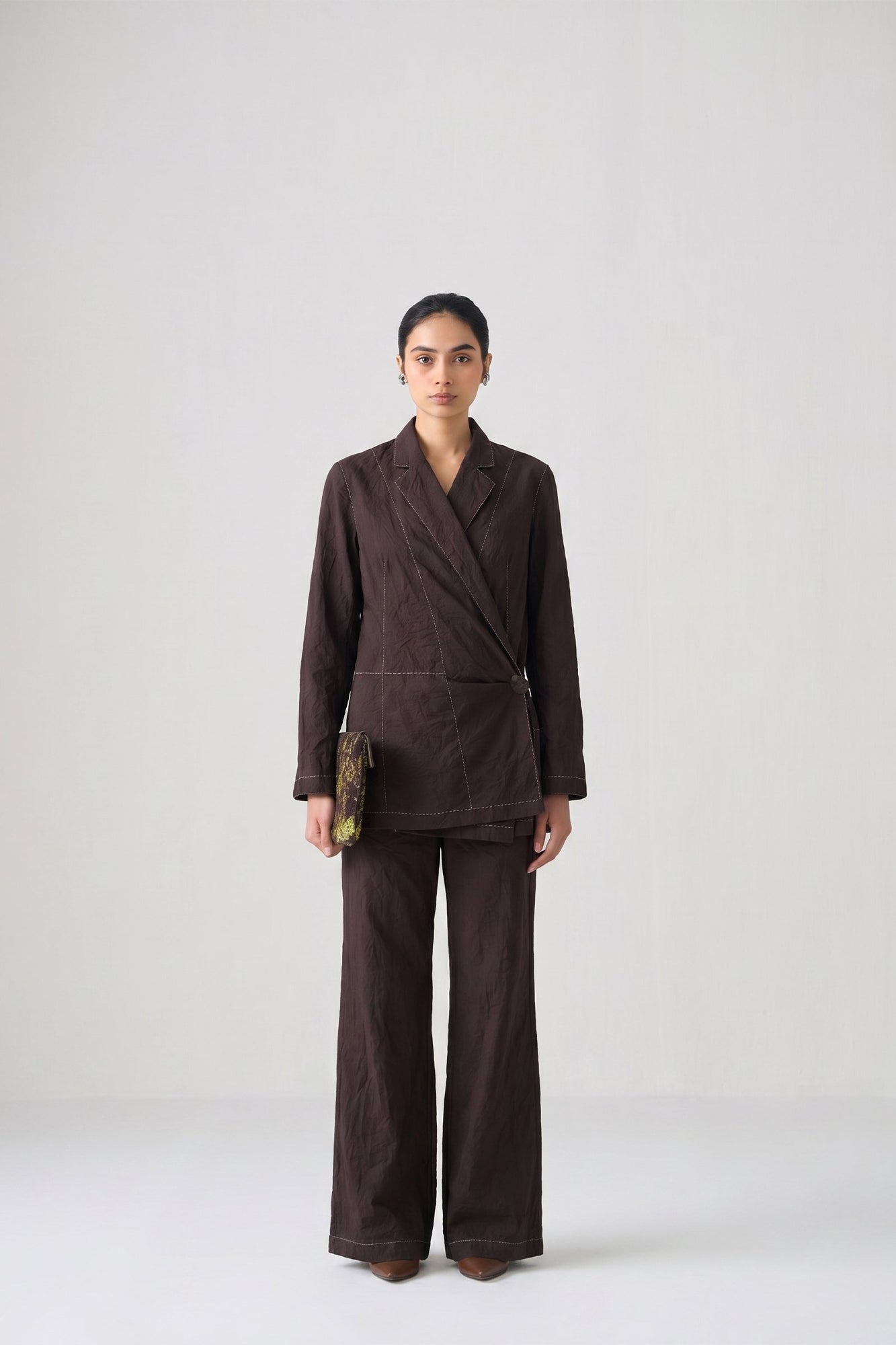 CHOCOLATE BROWN OVERLAPPED JACKET