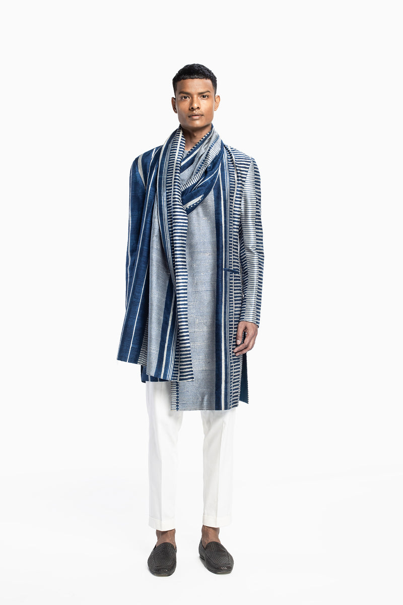 Indigo Print Draped Kurta Set