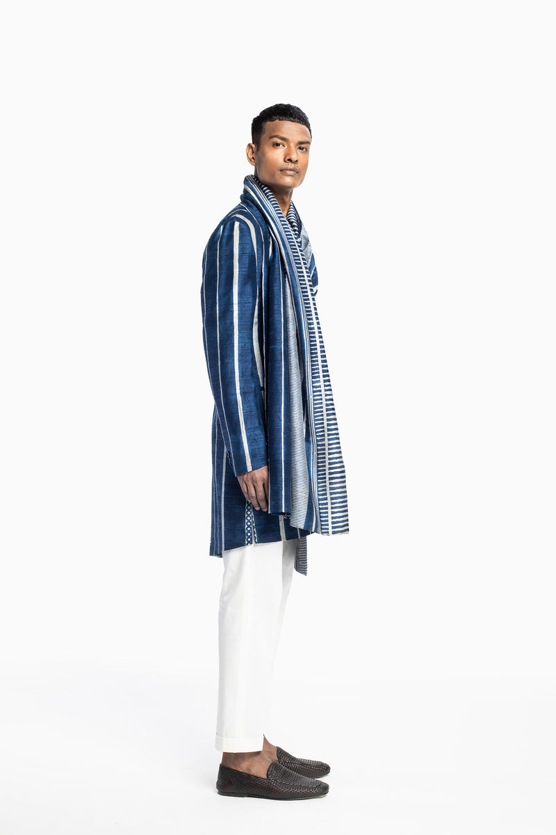 Indigo Print Draped Kurta Set