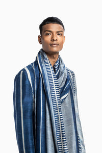 Indigo Print Draped Kurta Set