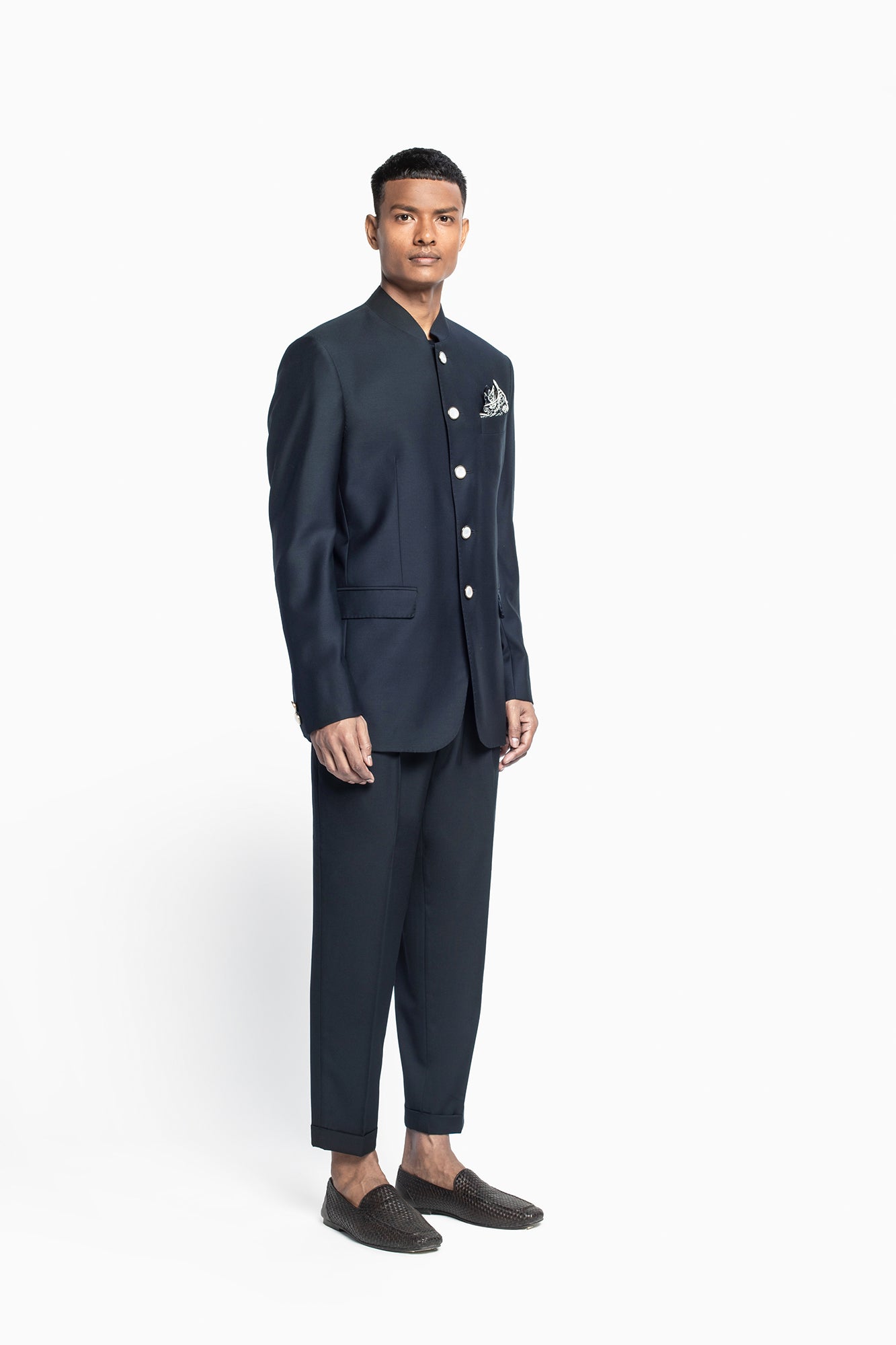 Party Plain Bespoke Navy Blue Jodhpuri Bandhgala Suit for Men at Rs 8499 in  Yamuna Nagar